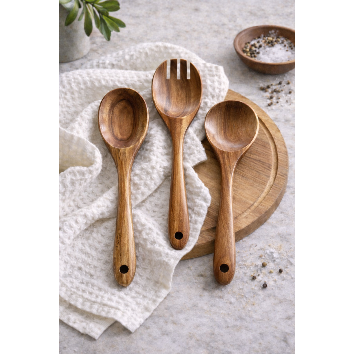 Tulum Teak Wooden Salad Serving Set - 3 Piece